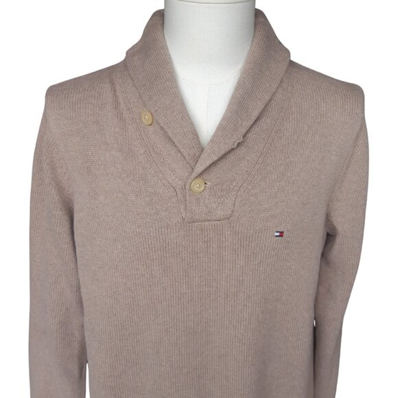 Calvin Klein Jeans SZ M 100% Cotton Tan Knit 2 Button Shawl Collar Men's Sweater - Picture 3 of 16